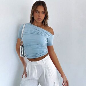 Stylish Sky Blue One-Shoulder Top